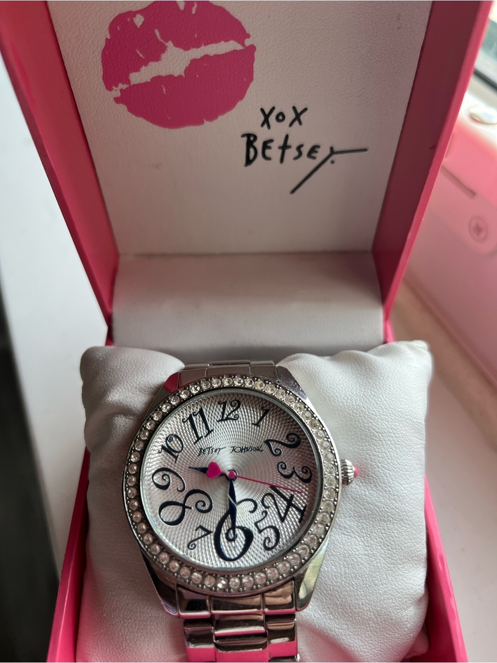 Betsey Johnson Bj00048-64 Ladies Watch Whimsical Numbers Silver Rhinestone